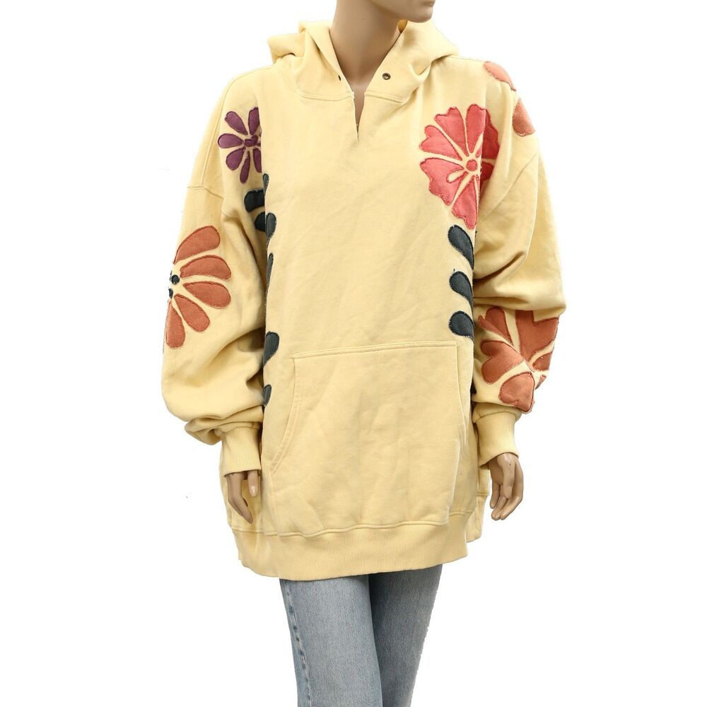 Free People We The Free it's a Vibe Flowers Hoodie Sweatshirt Tunic Top L 286937 - Picture 5 of 9